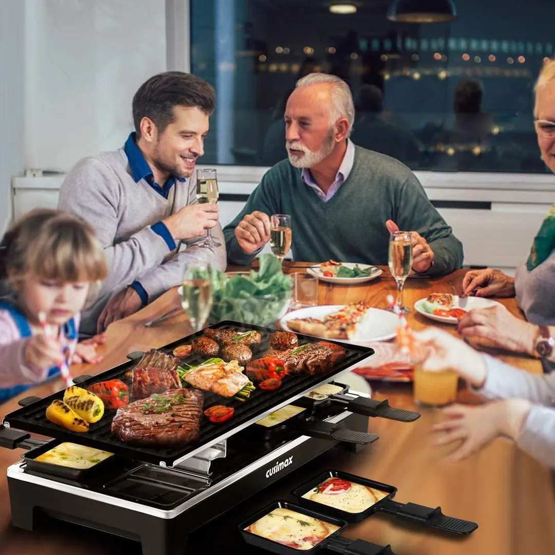 CUSIMAX Raclette Grill Electric Grill Table, Portable 2 in 1 Korean BBQ Grill Indoor & Cheese Ractlette, Reversible Non-stick plate, Crepe Maker with Adjustable temperature control and 8 Paddles, photo 6 of 7