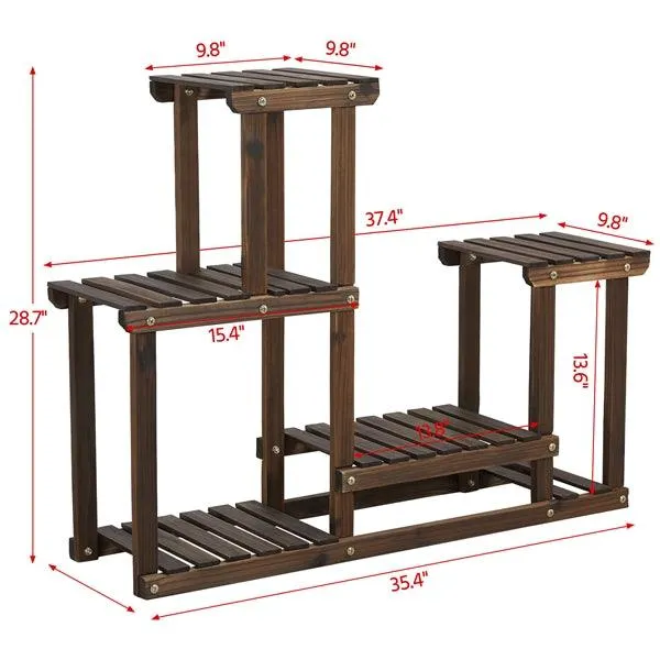 SmileMart 4 Tier Wood Plant Stand Tiered Flower Display Stand 6 Potted Plants for Indoors/Outdoors Brown, photo 4 of 10