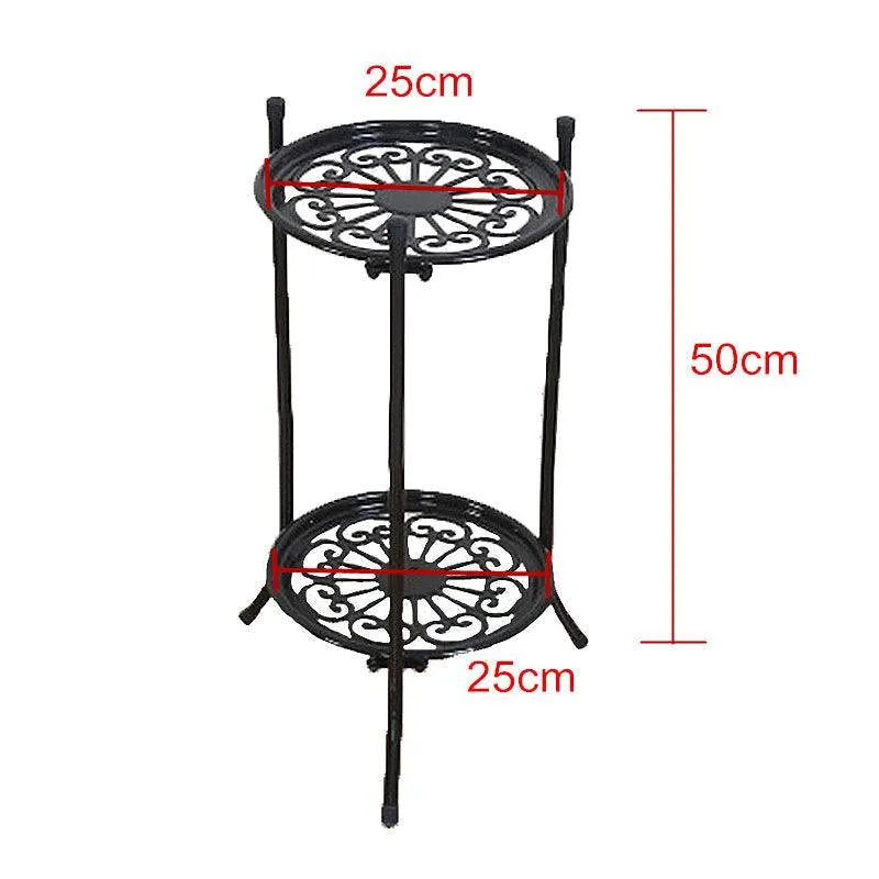 2 Tier Metal Plant Stand, Round Flower Pot Rack Planter Holder Modern For Garden Patio Indoor/Outdoor Black White, photo 3 of 8