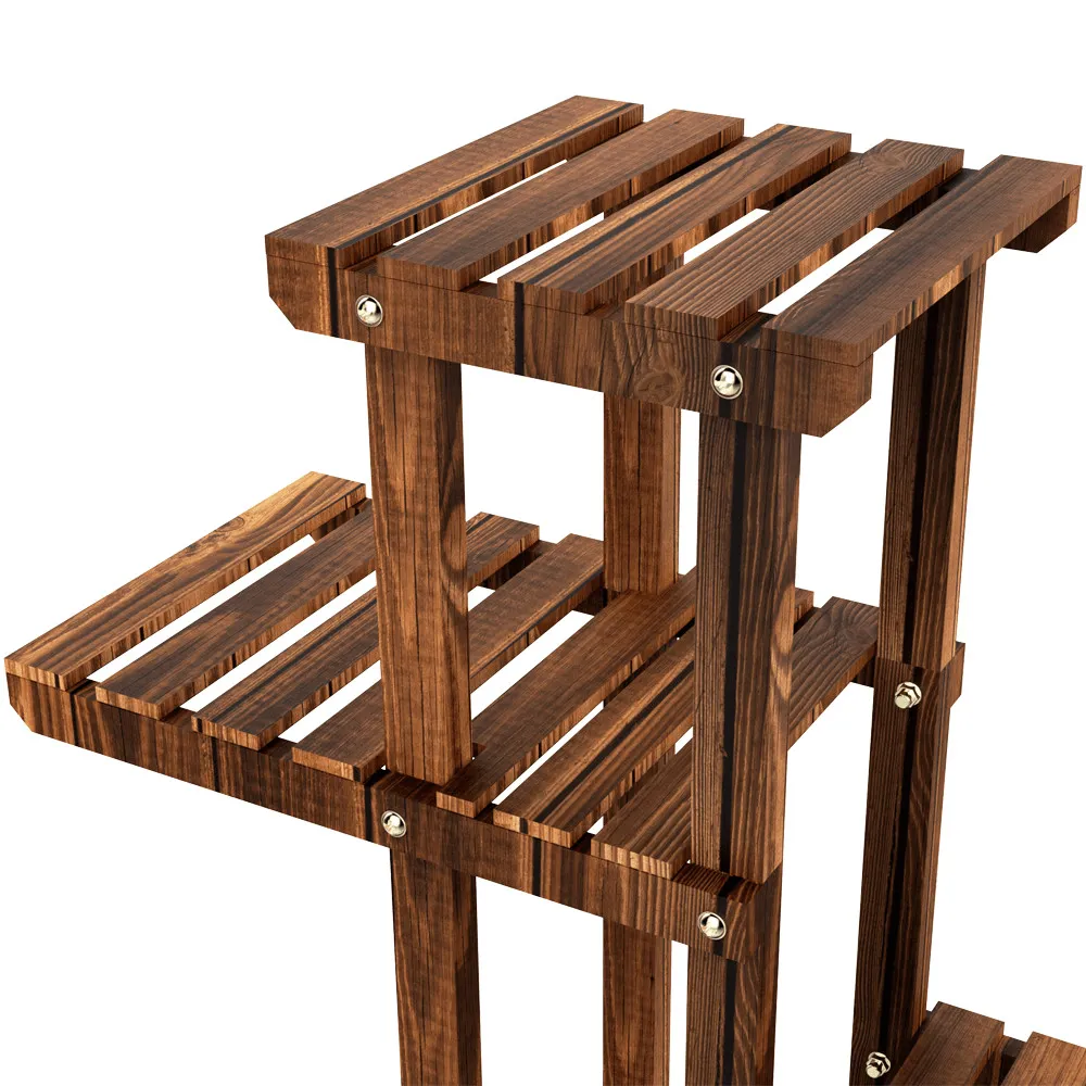 Yaheetech 4-Layer Rolling Wooden Flower Stand Flower Plant Display Stand Shelf Ladder Stand for Living Room Balcony Patio Yard Indoors & Outdoors, photo 6 of 10