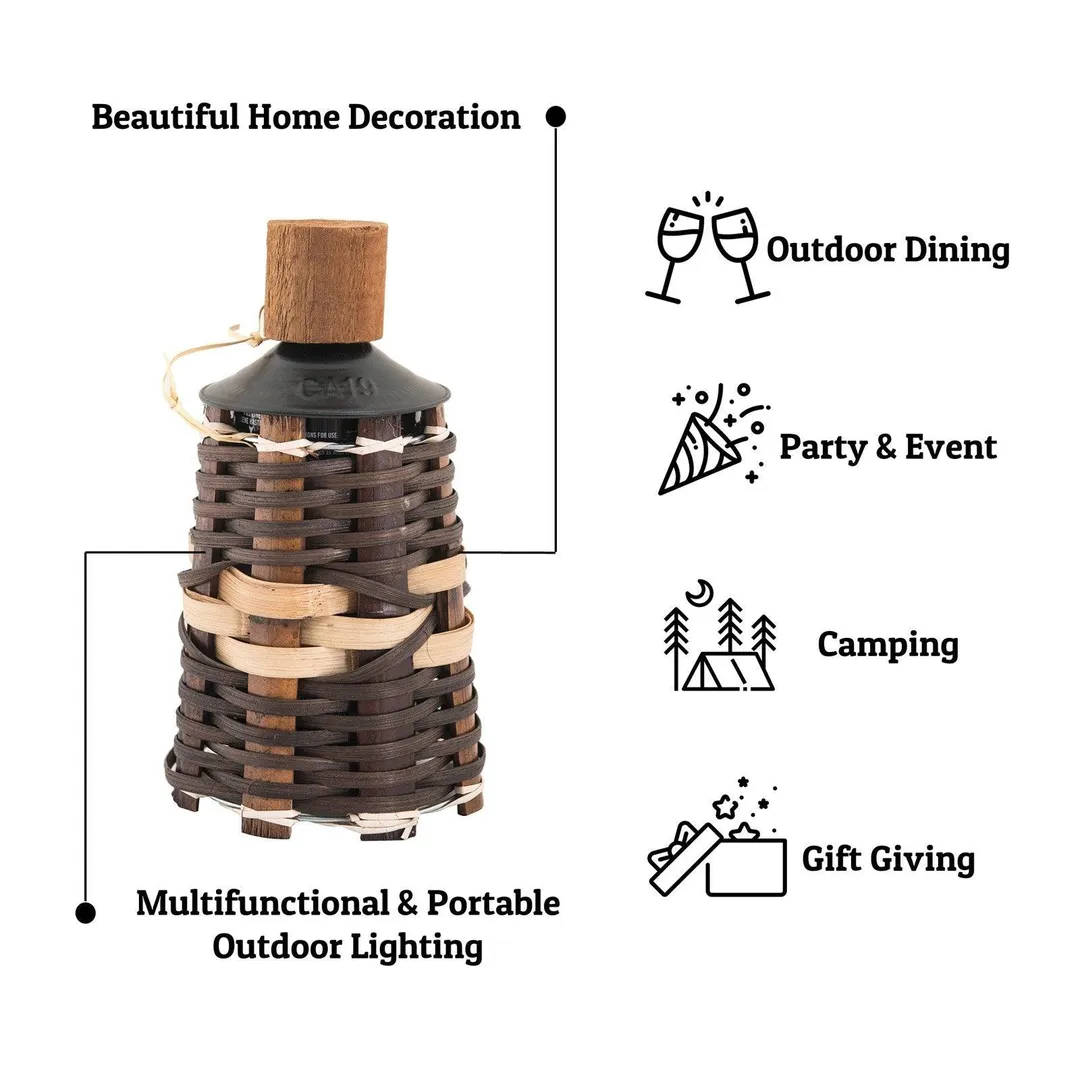 Sunjoy Tabletop Oil Torch, Tiki Style Rattan Vine Outdoor Lighting, Patio Garden Decor, Brown, photo 5 of 9