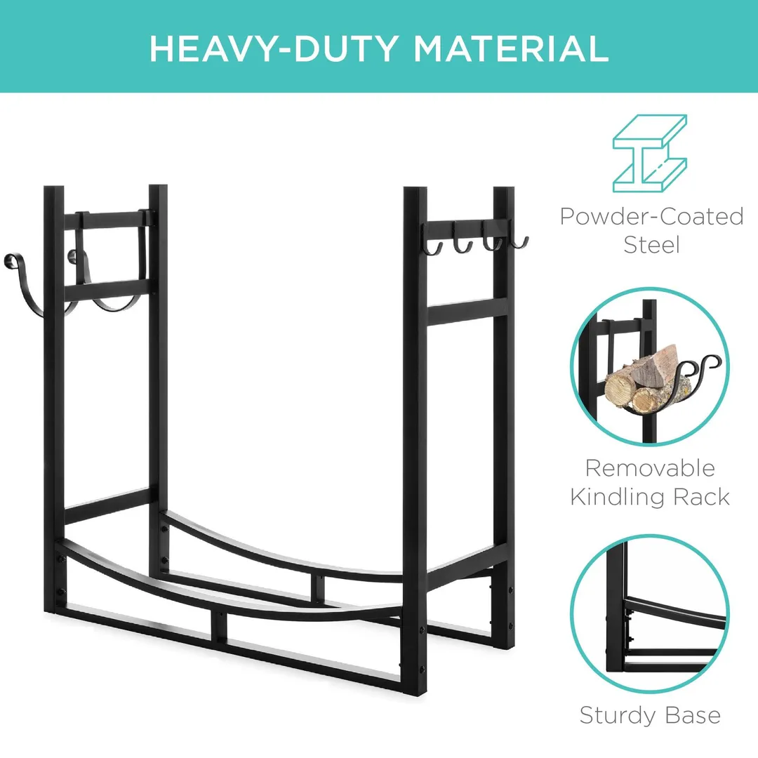 Best Choice Products 33.5in Steel Firewood Log Rack & Tool Set for Fire Pit, Fireplace w/ Kindling Holder, photo 4 of 7