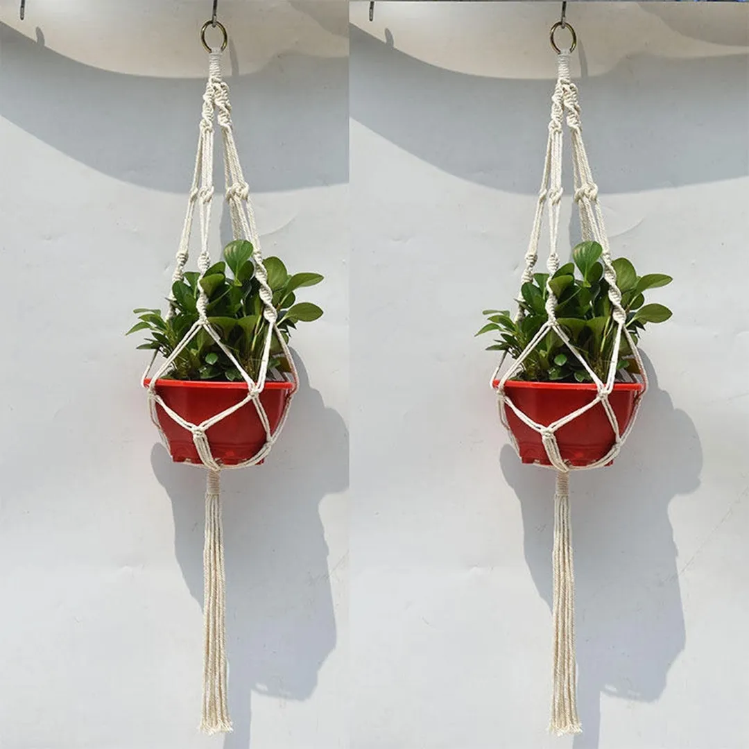 EEEkit 2/1 Pack Macrame Plant Hanger, Wall Hanging, Indoor Outdoor Hanging Plant Basket Holder Hanging Planter Stand Flower Pots Boho Home Decor for Decorations - Cotton Rope, 4 Legs 41 Inch, photo 7 of 9