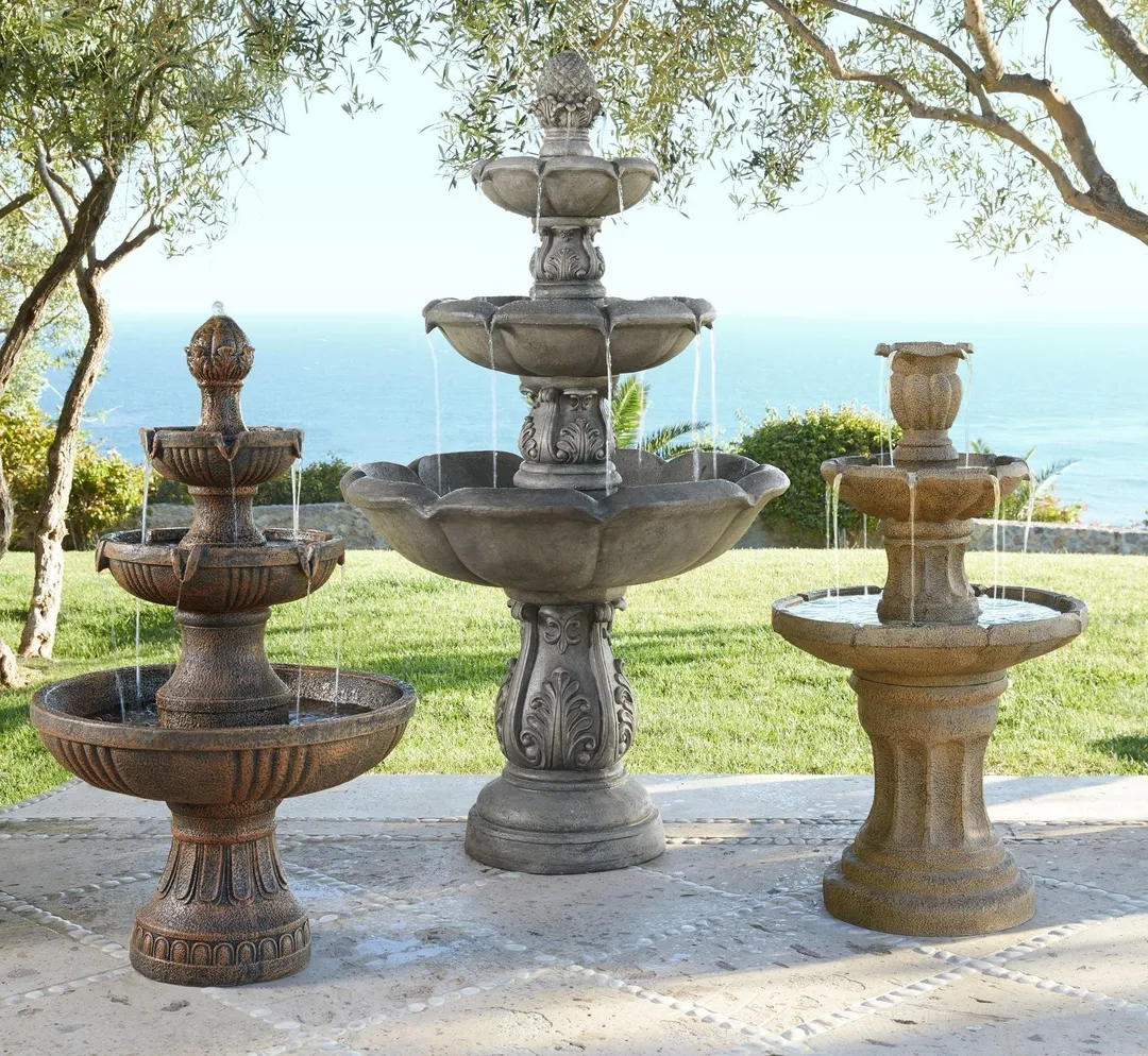 John Timberland Italian Outdoor Floor Water Fountain 43" High 3-Tiered Floor Cascading for Yard Garden Lawn, photo 3 of 6