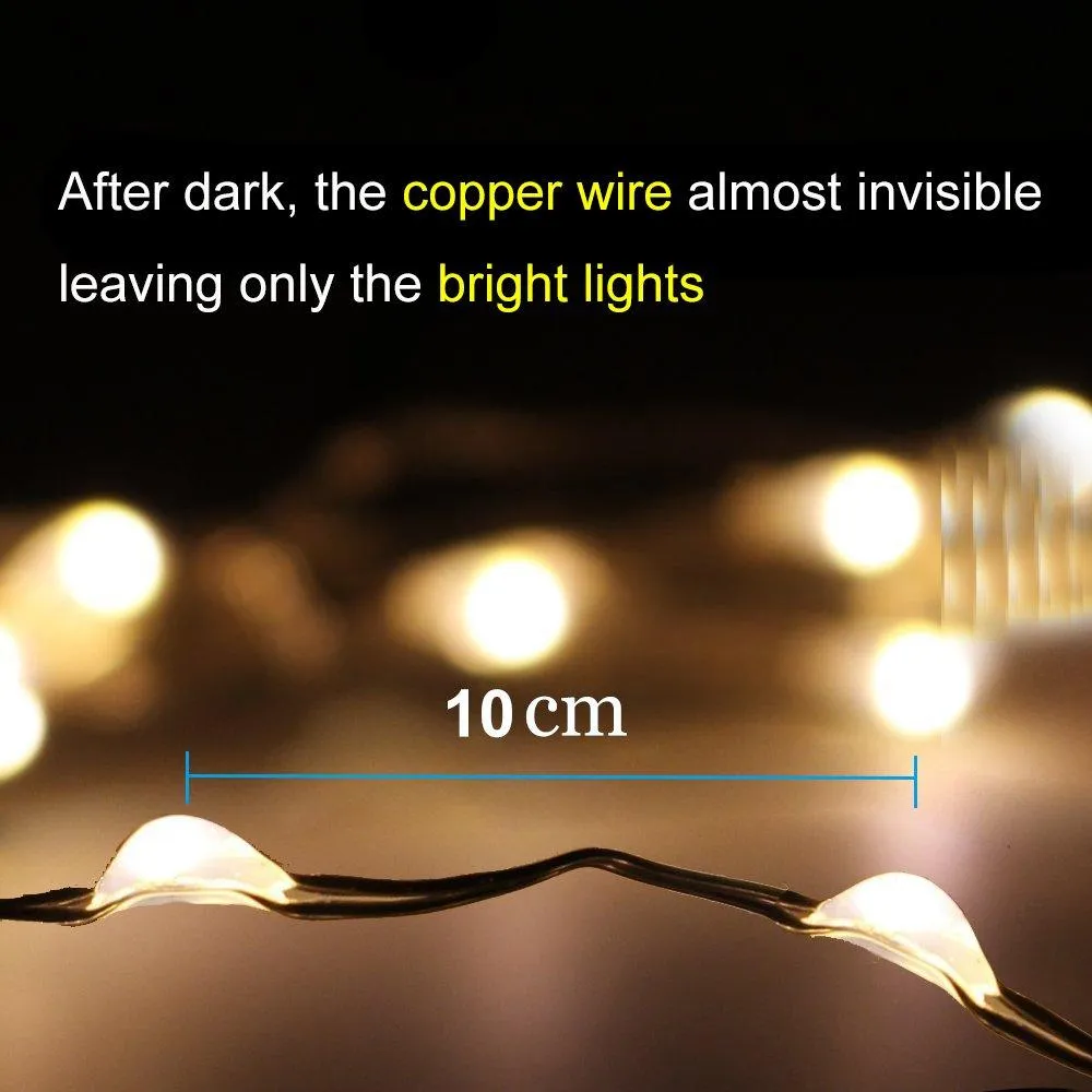 Qishi Solar String Lights Outdoor, 33ft 100 LED Solar Powered Fairy Lights Waterproof Decorative Lighting for Patio Garden Yard Party Wedding (Warm White), photo 7 of 8