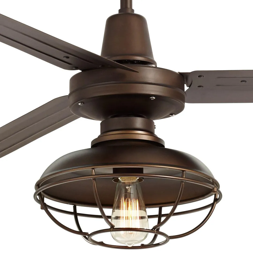 Casa Vieja 72" Casa Vieja Industrial Outdoor Ceiling Fan with Light LED Remote Control Oil Rubbed Bronze Cage Damp Rated for Patio Porch, photo 3 of 6