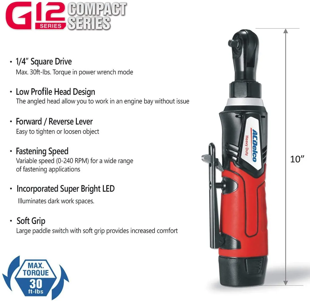 ACDelco ARW1209-K9 G12 Series 12V Li-ion Cordless ¼” & 3/8” Ratchet Wrench Combo Tool Kit,, photo 2 of 9