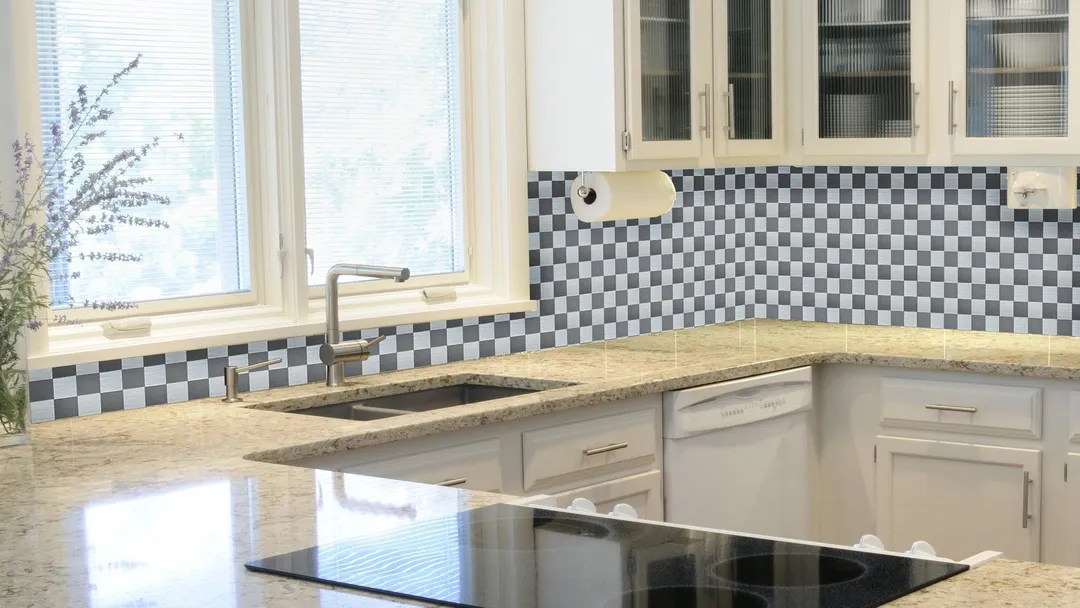 Crystiles Silver Mosaics 12 in. x 12 in. Peel and Stick Brushed Aluminum Wall Tile Backsplash, 4 Pieces, photo 2 of 4