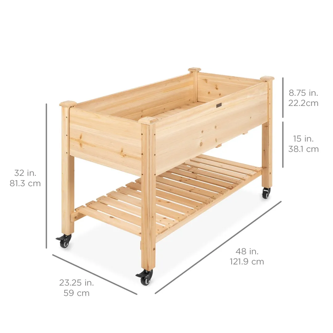 Best Choice Products Raised Garden Bed 48x24x32in Mobile Elevated Wood Planter w/ Lockable Wheels, Storage Shelf, Liner, photo 6 of 7