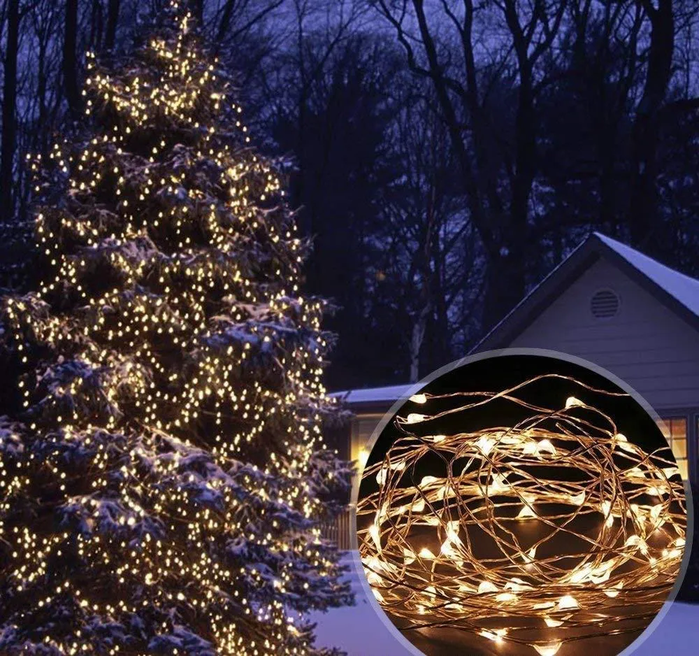 Qishi Solar String Lights Outdoor, 33ft 100 LED Solar Powered Fairy Lights Waterproof Decorative Lighting for Patio Garden Yard Party Wedding (Warm White), photo 2 of 8