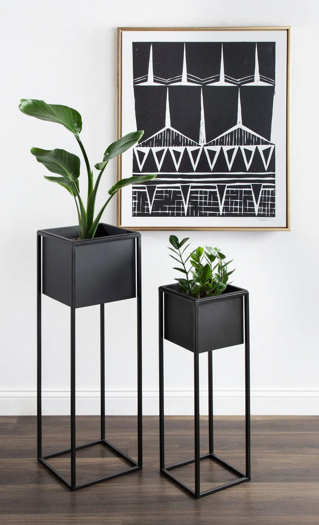 Kate and Laurel Palade Modern Indoor Plant Stand, Set of 2, Black, Chic Metal Indoor Planter, photo 6 of 7