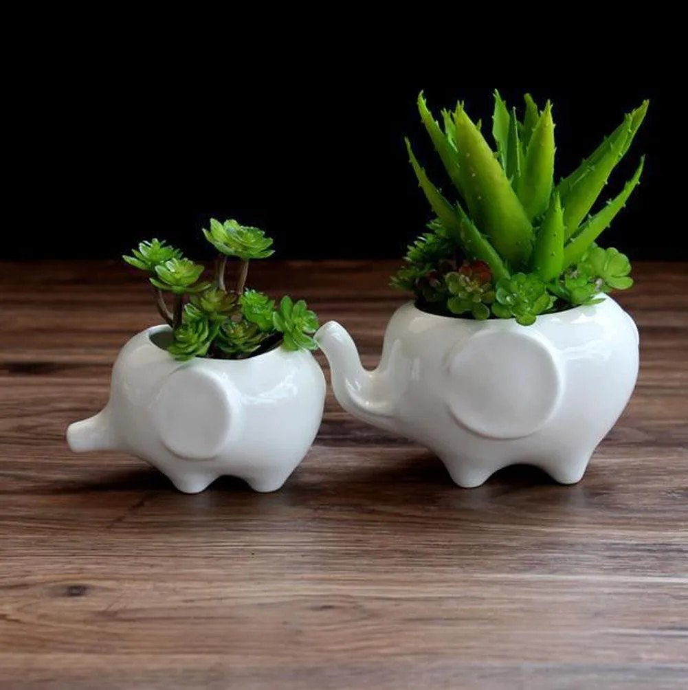Kawaii Animals Ceramic Flower pot Elephant Succulent Planter Cactus Succulent Plants Flower Cute White Pot (1PCS Elephants), photo 3 of 7