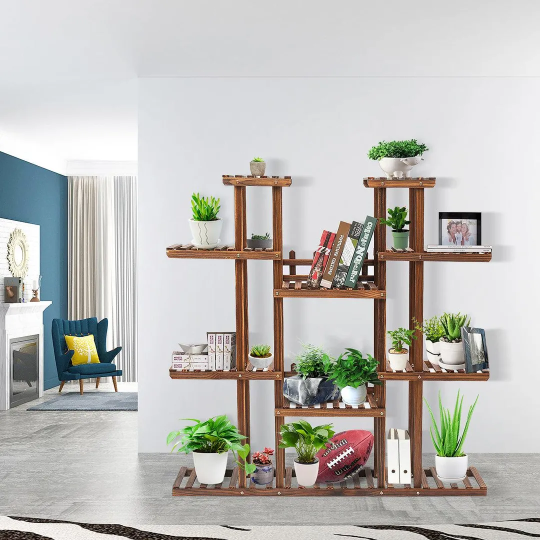 Novashion 9-Tier AUGIENB Wooden Flower Stand Rolling Flower Plant Display Stand Shelf Ladder Stand for Living Room Balcony Patio Yard Indoors & Outdoors Ample for 17 Pots, photo 3 of 8
