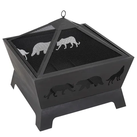 26" Metal Iron Pyramidal Guard Fire Pit - Antique Style Burner