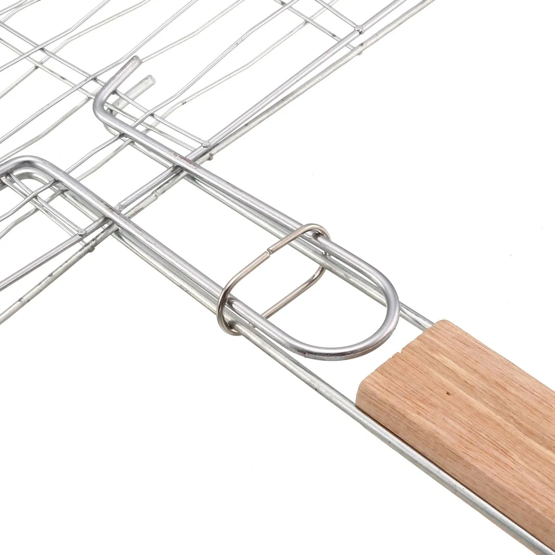 Small Stainless Steel Fish Grill Basket, Wooden Handle BBQ Smoking Charcoal Grilling Roast Basket, photo 3 of 4