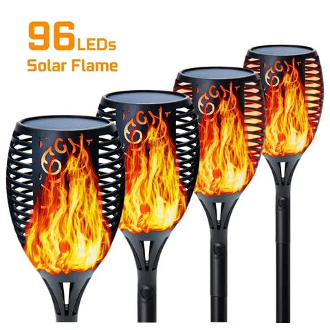 96 LED Solar Torch Lights,Outdoor Waterproof Landscape Garden Pathway Light with Vivid Dancing Flickering Flames,Torch Lights Solar Garden Lights Waterproof 31inch/4PCS