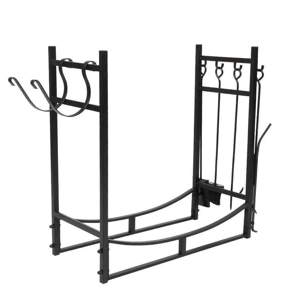 Ktaxon 30" Firewood Rack Indoor Fireplace Tool Rack Outdoor Log Rack with 4 Tools Wood Holder Storage Stacking Black Wrought Iron Fireplace Logs Holder Stove, photo 3 of 7