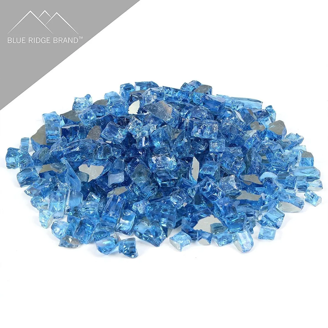 Blue Ridge Brand Fire Pit Glass - Blue Reflective Fire Glass 1/2" - Reflective Fire Pit Glass Rocks - Blue Ridge Brand™ Reflective Glass for Fireplace and Landscaping 3, 5, 10, 20, 50 Pounds, photo 2 of 6