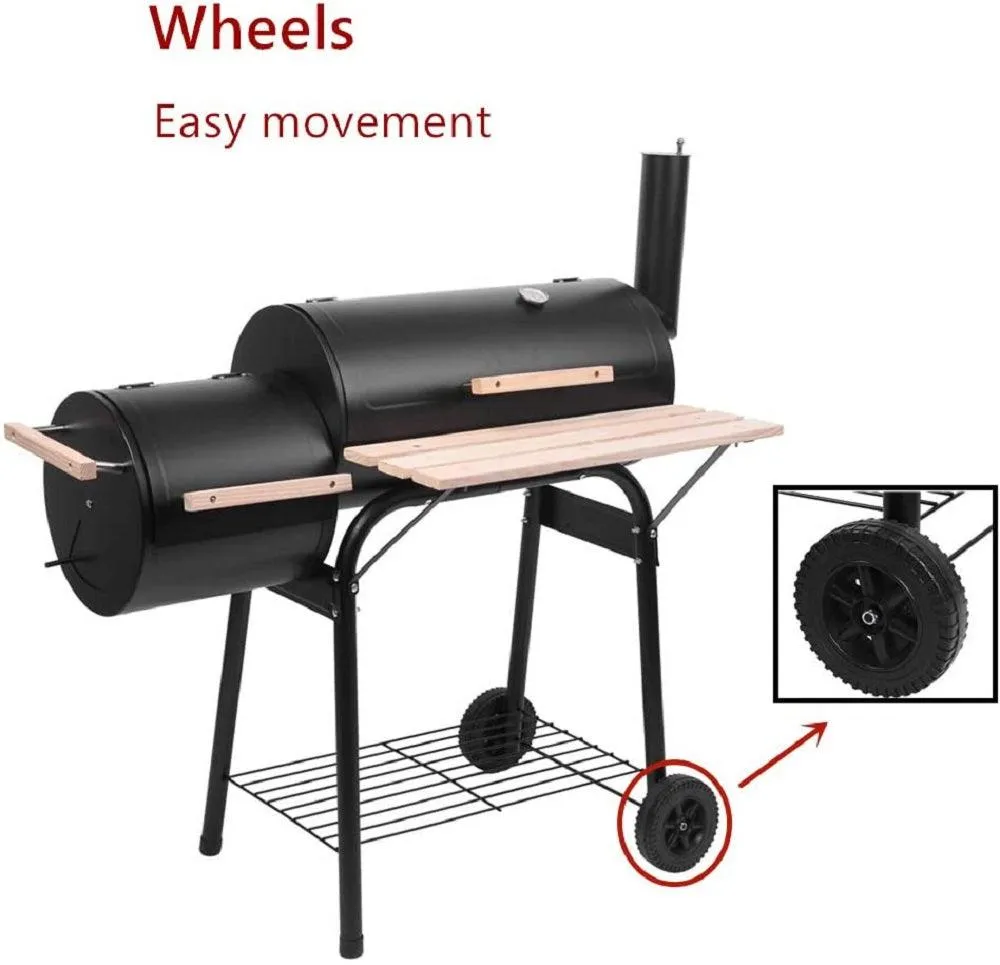 Charcoal Grill, SEGMART 24.4" BBQ Grill Charcoal with Smoker, Portable BBQ Grill with Side Burner, Outdoor Charcoal BBQ Grill with 2 Wheels & Thermometer, Grill for Camping Picnic, Park, Black, H1201, photo 14 of 15