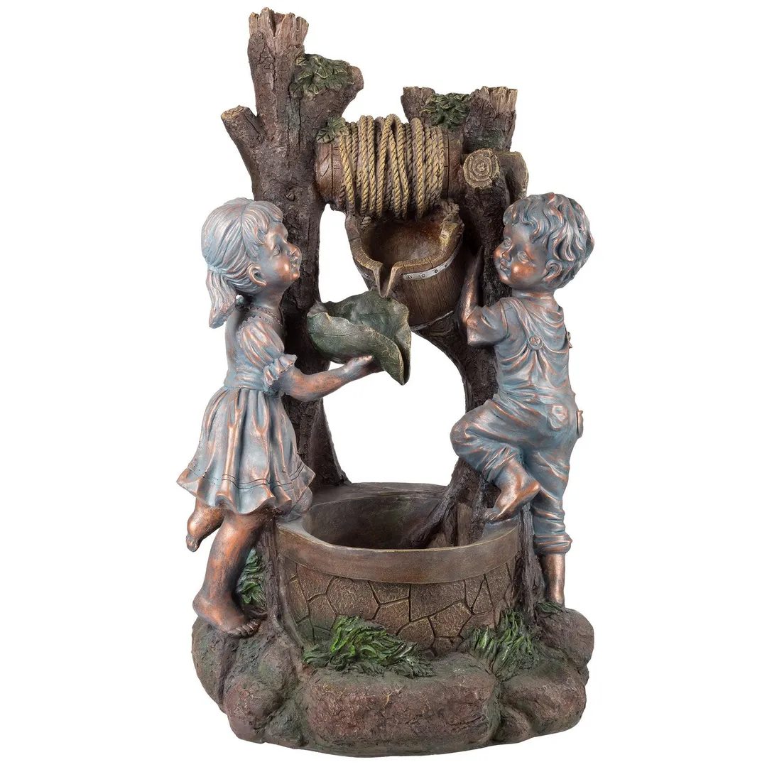Children at the Well Water Fountain with LED Lights- Lighted Outdoor Fountain with Antique Design for Decor on Patio, Lawn and Garden by Pure Garden, photo 2 of 7