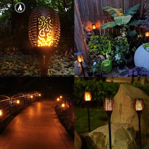 Waterproof Solar LED 96 Lights Dusk to Dawn Auto On/Off Flickering Flames Torches Lighting for Outdoor Decoration Festival Atmosphere Garden Pathways Yard Patio Halloween Holiday Decor
