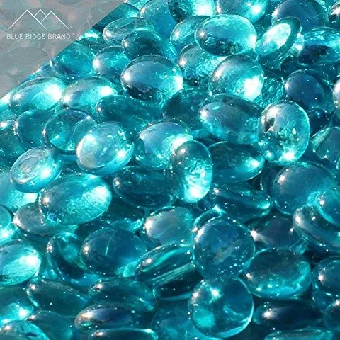 Fire Pit Glass - Aqua Blue Reflective Fire Glass Beads 3/4" - Reflective Fire Pit Glass Rocks - Blue Ridge Brand™ Reflective Glass Beads for Fireplace and Landscaping 3