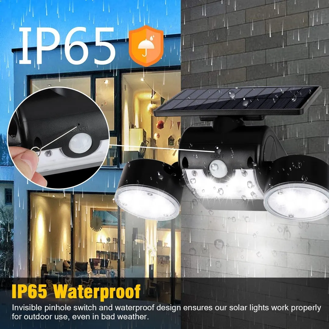 TSV Solar Motion Sensor Dual Head Lights Outdoor Lighting, TSV 30LED IP65 Waterproof 360° Rotatable Solar Powered Wall Lights Spotlight Flood Security Lights for Front Door Yard Garden Garage, photo 2 of 10