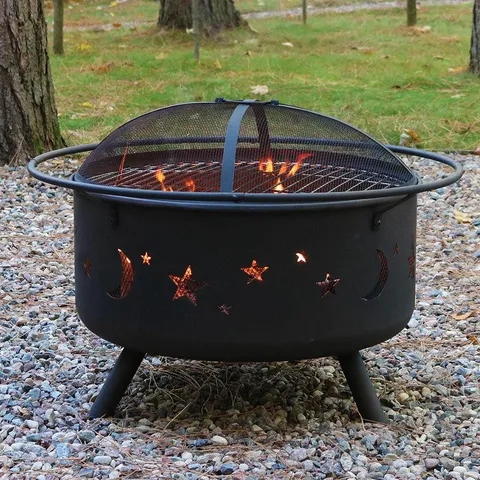 Sunnydaze 30" Fire Pit Steel Cosmic Design with Cooking Grill and Spark Screen