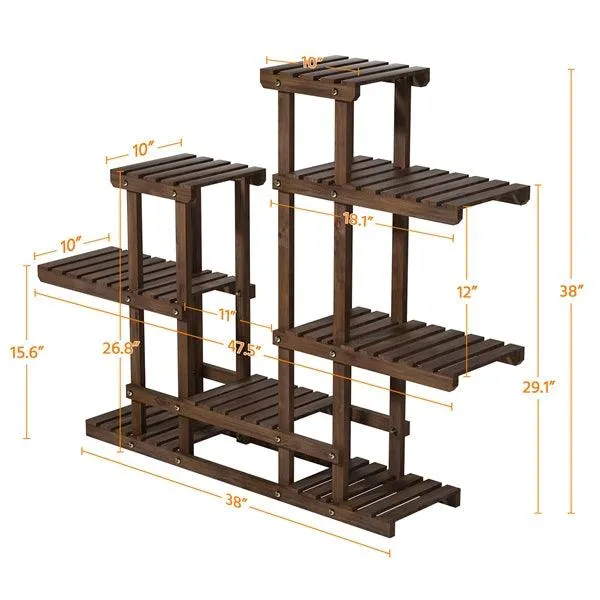 38" Wood Plant Stand Flower Display Shelf Stand 6 Tier for 8 Potted Plants Indoors/Outdoors, photo 3 of 9