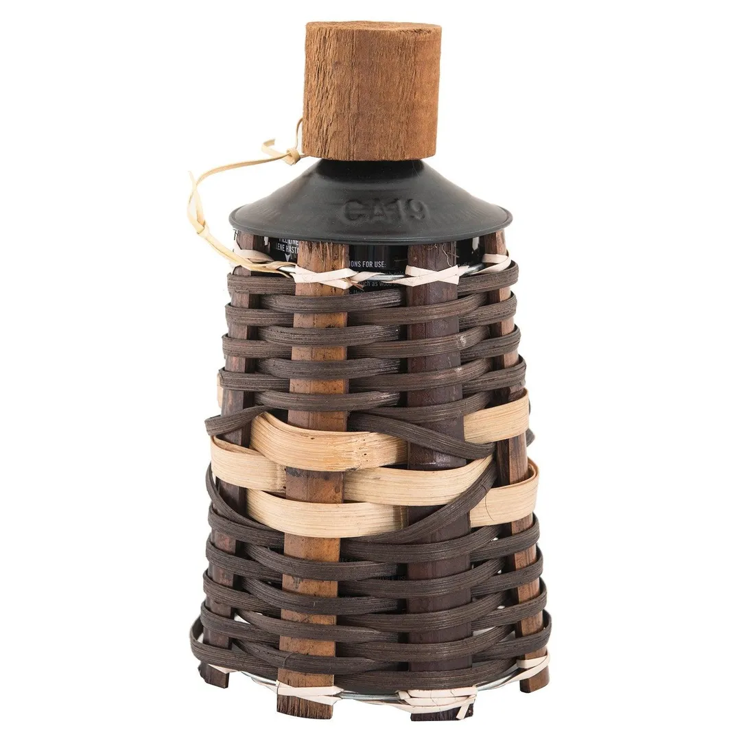 Sunjoy Tabletop Oil Torch, Tiki Style Rattan Vine Outdoor Lighting, Patio Garden Decor, Brown, photo 2 of 9