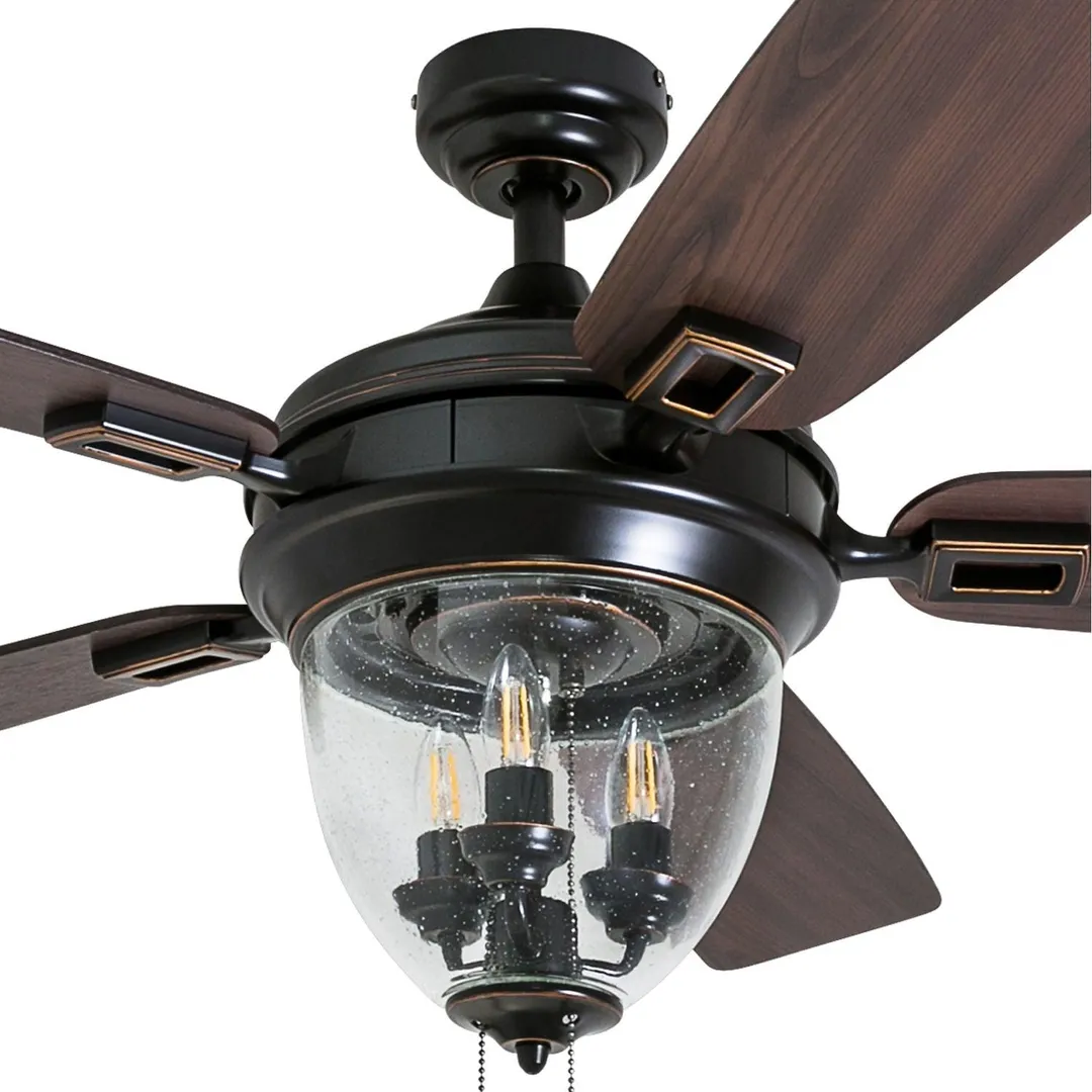 Honeywell Glencrest 52" Craftsman Industrial Oil Rubbed Bronze LED Outdoor Ceiling Fan with Light, photo 2 of 12