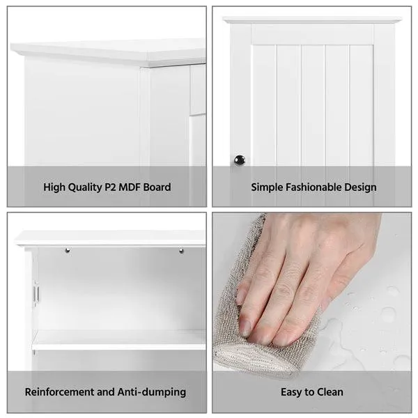 SmileMart Wall Mounted Wooden Storage Cabinet with 3 Tiers Storage Shelves for Kitchen/Bathroom/Living Room, White, photo 8 of 10