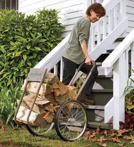 Heavy-Duty Steel Wood Caddy Log Carrier with Large Rubber Wheels