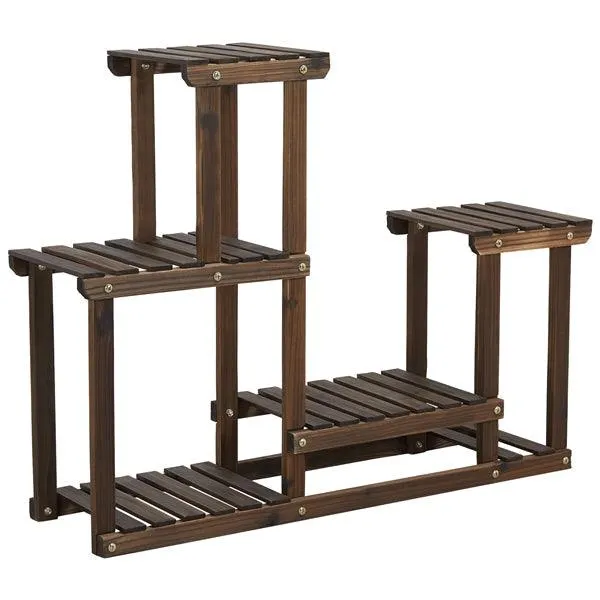 SmileMart 4 Tier Wood Plant Stand Tiered Flower Display Stand 6 Potted Plants for Indoors/Outdoors Brown, photo 2 of 10