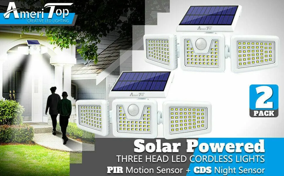 2 Pack - Solar Lights Outdoor, 800LM Wireless LED Solar Motion Sensor Lights Outdoor; 3 Adjustable Heads, 270° Wide Angle Illumination, IP65 Waterproof, Security LED Flood Light, photo 4 of 10