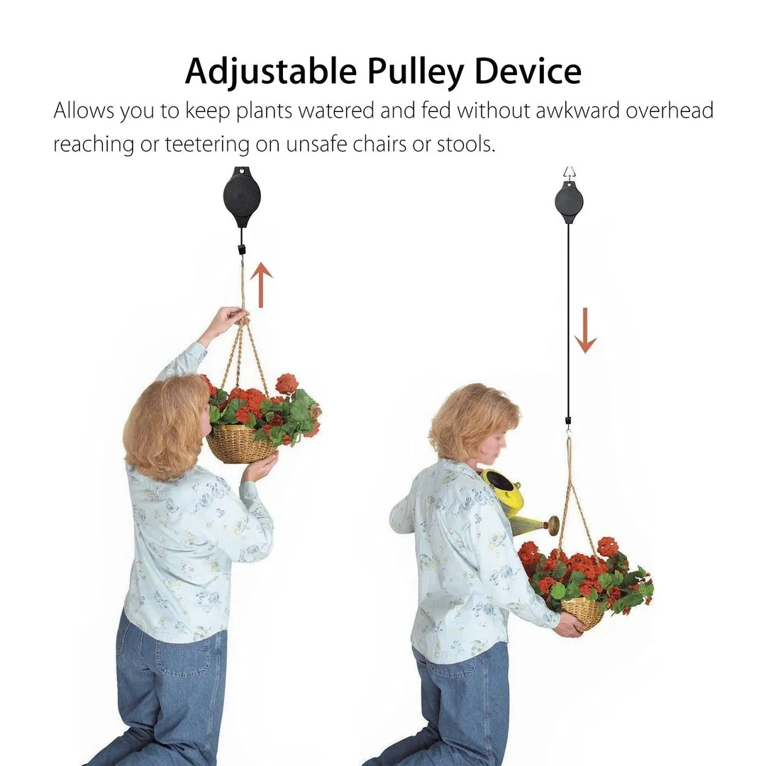 EEEKit 4/3/2/1 PACK Plant Pulley Retractable Hanger, Hanging Planters Flower Basket Hook, Plant Hanger Hanging Garden Baskets Pots and Birds Feeder Hang High Up and Pull Down to Water and Feed, Black, photo 2 of 12