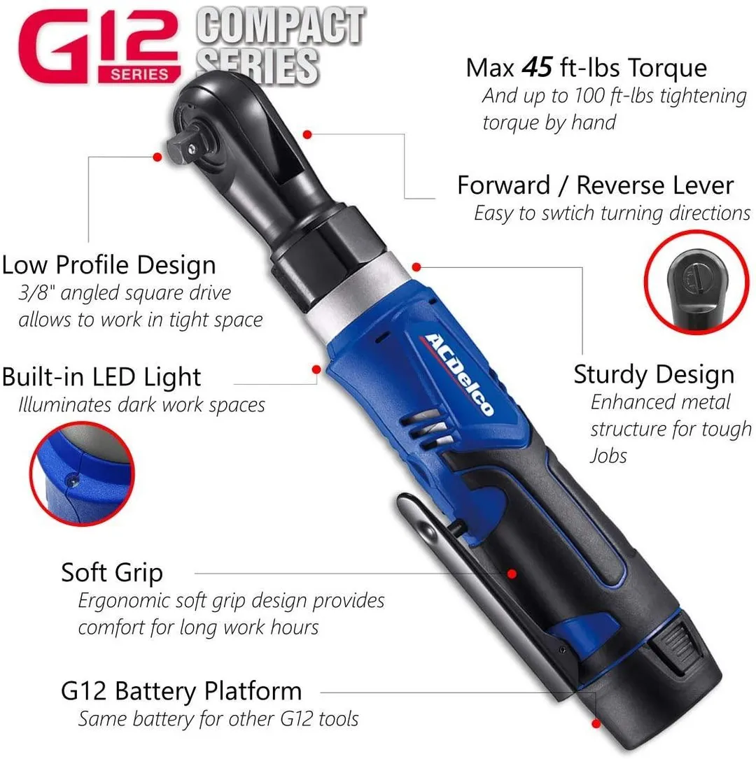 ACDelco ARW1209-K9 G12 Series 12V Li-ion Cordless ¼” & 3/8” Ratchet Wrench Combo Tool Kit,, photo 4 of 9