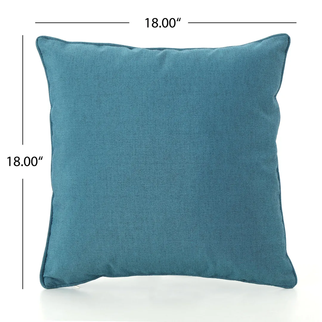 Esme Outdoor Water Resistant Fabric Solid and Striped Square Throw Pillows, Set of 4, Dark Teal, photo 4 of 11