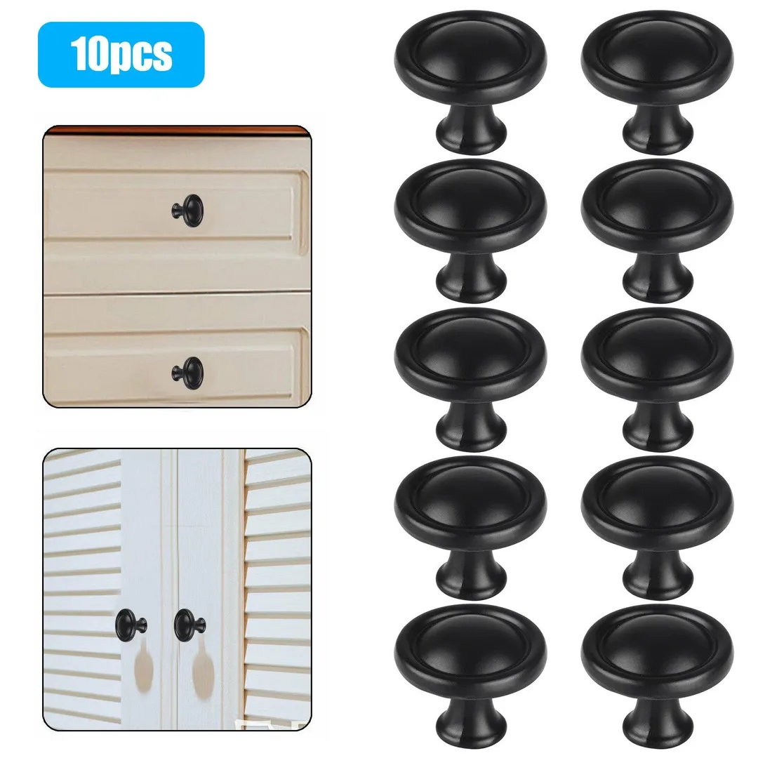 TSV 10pcs Kitchen Round Mushroom Drawer Handles Cabinet Knobs, Black Cabinet Hardware Round Knobs with Screws, Elegant Black Finish, for Bathroom Cabinets Dresser Home Decor (1.14/1.22in Diameter), photo 9 of 9