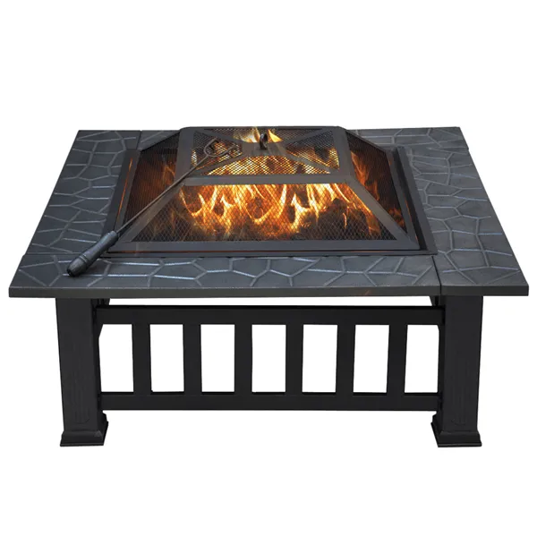 Topeakmart 32'' Outdoor Metal Fire Pit Square Garden Stove Brazier for Barbecue, Heating, Cooling Drinks w/Cover & Poker Black, photo 7 of 12
