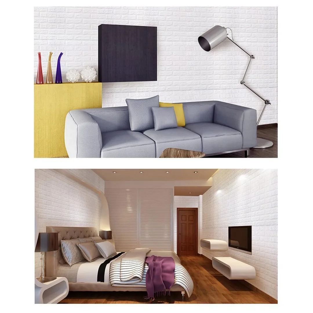 NK HOME 4 Sq.Ft Peel and Stick 3D Wall Stickers Panels White Brick Wallpaper Bedroom Living Room Modern Wall Decal Accent Background TV D��cor, photo 4 of 7