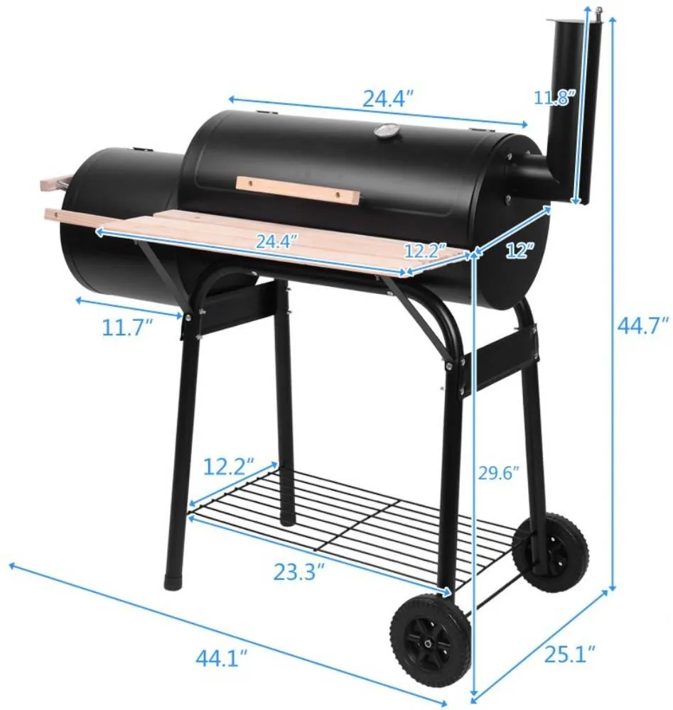 Charcoal Grill, SEGMART 24.4" BBQ Grill Charcoal with Smoker, Portable BBQ Grill with Side Burner, Outdoor Charcoal BBQ Grill with 2 Wheels & Thermometer, Grill for Camping Picnic, Park, Black, H1201, photo 8 of 15