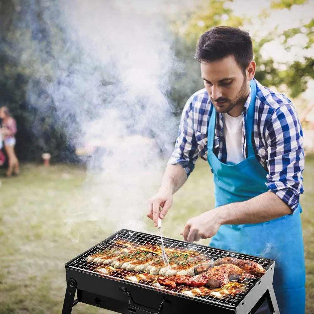 Barbecue Charcoal Grill Foldable BBQ Grill Charcoal Barbecue Smoker Grill Tabletop Stoves Grill for Outdoor Cooking Camping Hiking Garden Party 16.9'' 8.6''11.4''(Unfolded) Black, photo 2 of 8