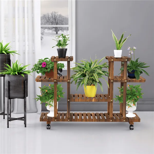 4-Layer Rolling Wooden Flower Stand Display Stand Shelf Ladder Indoors & Outdoors, photo 2 of 6
