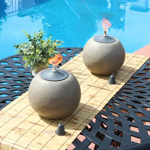 Sunnydaze 7" Stone-look Ball Outdoor Citronella Tabletop Torch - Set of 2