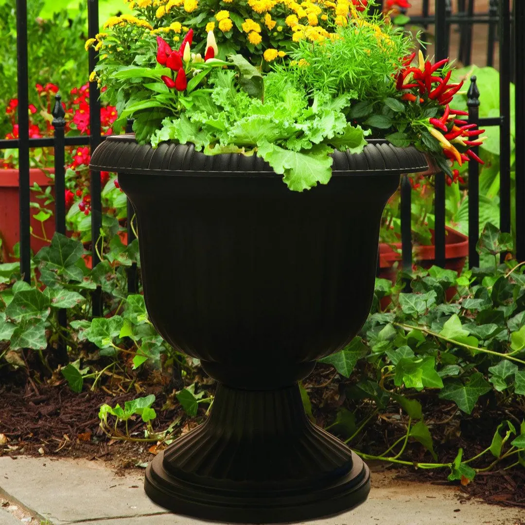 Southern Patio Large 14 In Outdoor Lightweight Resin Utopian Urn Planter, Black, photo 2 of 2