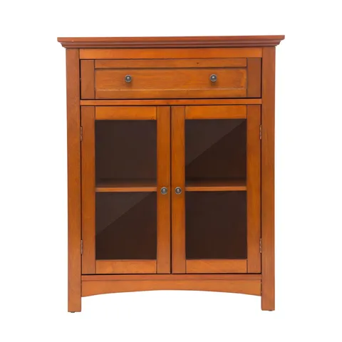 32"H Wooden Shelved Floor Storage Cabinet with 1 Drawer and Double Doors