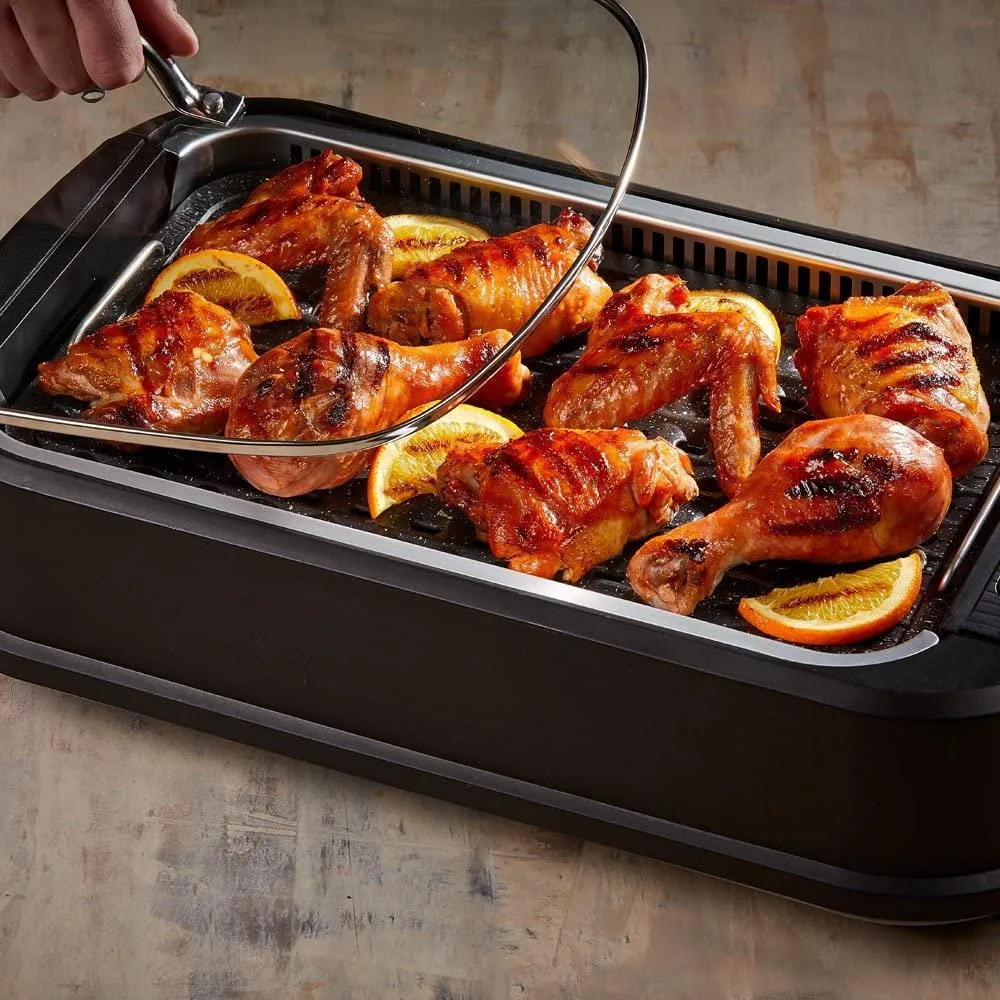 XL Smokeless Electric Indoor Removable Grill and Griddle Plates, Nonstick Cooking Surfaces, Glass Lid, 1500 Watt, 21X 15.4X 8.1, black, photo 3 of 4