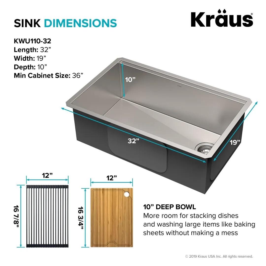 KRAUS Kore™ Workstation 32-inch Undermount 16 Gauge Single Bowl Stainless Steel Kitchen Sink with Accessories (Pack of 5), photo 10 of 13