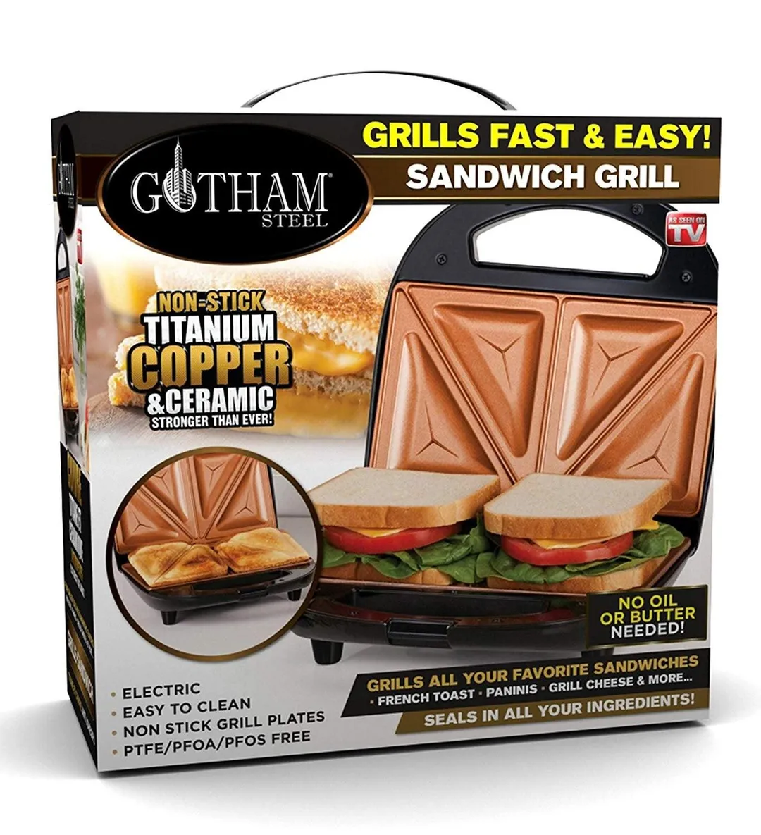 Gotham Steel Sandwich Maker, Toaster and Electric Panini Grill with Ultra Nonstick Copper Surface - Makes 2 Sandwiches in Minutes with Virtually No Clean Up, with Easy Cut Edges and Indicator Lights, photo 7 of 8